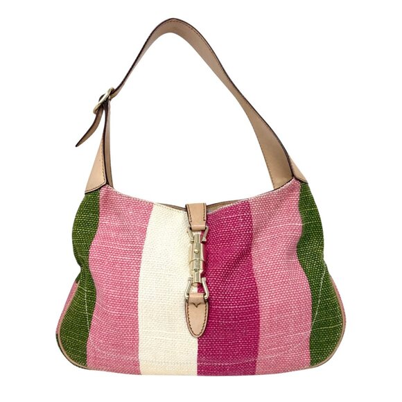 GUCCI Vintage Jackie Stripe Multicolor Shoulder Hobo Bag Handbag Beige [106050] - Picture 5 of 14